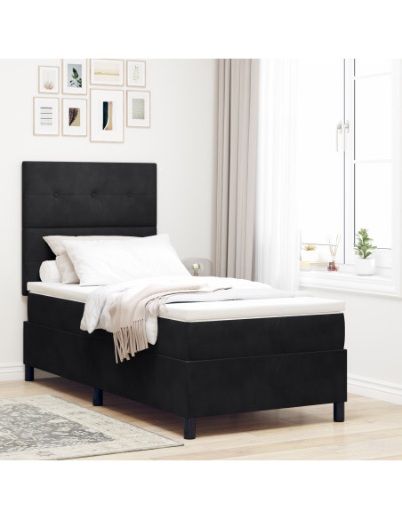 Letto con Rete A Molle e Materasso Nero 80x200 cm Velluto