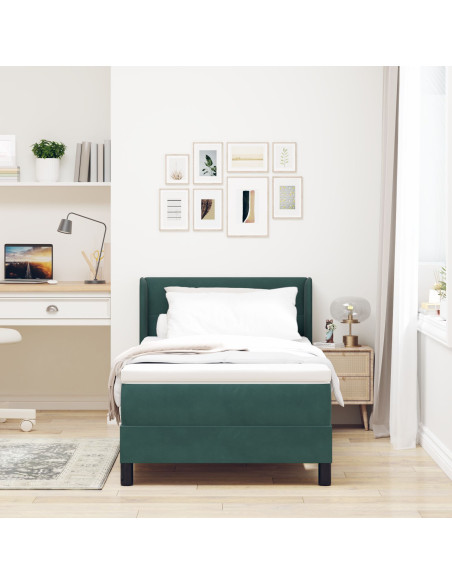Letto Box Spring con Materasso Verde Scuro 90x190 cm Velluto