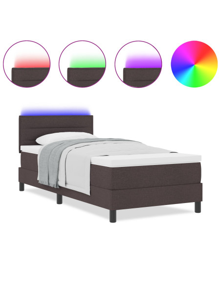 Struttura Letto  con Materasso Marrone Scuro, Bianco Tessuto