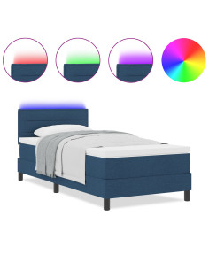 Letto a molle con materasso con led Blu 90 x 190 cm Tessuto