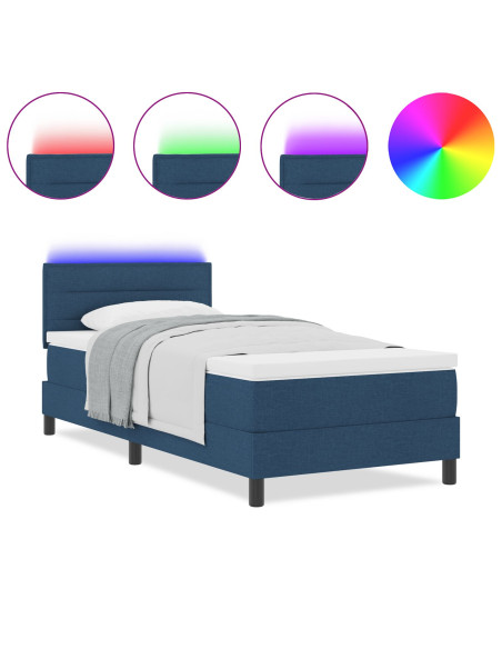 Letto a molle con materasso con led Blu 90 x 190 cm Tessuto