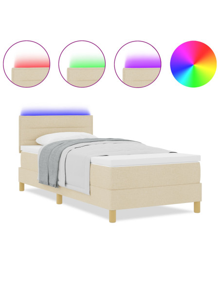 Letto Box Spring con Materasso & LED Panna 80x200 cm Tessuto