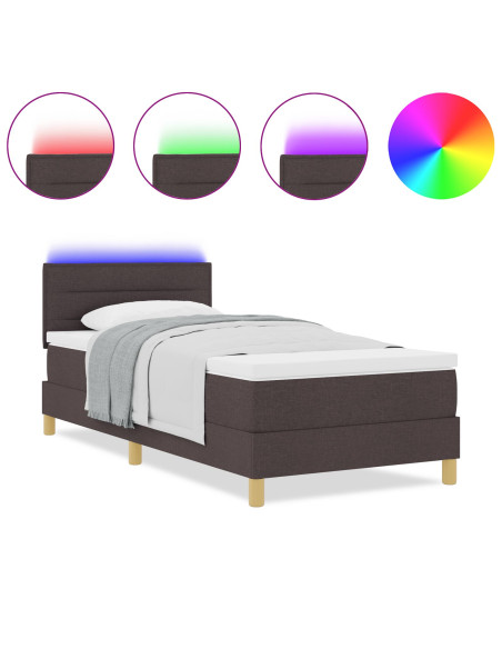 Letto Box Spring  con Materasso e LED Marrone Scuro 90x190 cm Tessuto