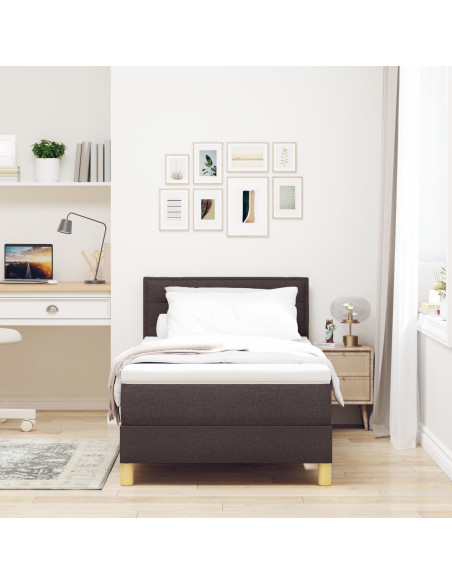 Letto Box Spring  con Materasso e LED Marrone Scuro 90x190 cm Tessuto