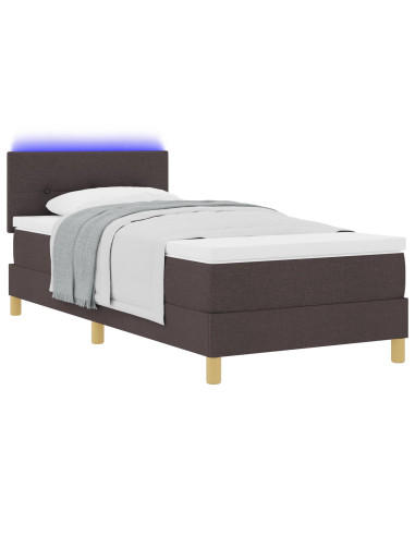 Letto a Sorgente LED con led Marrone Scuro 90 x 190 cm Tessuto