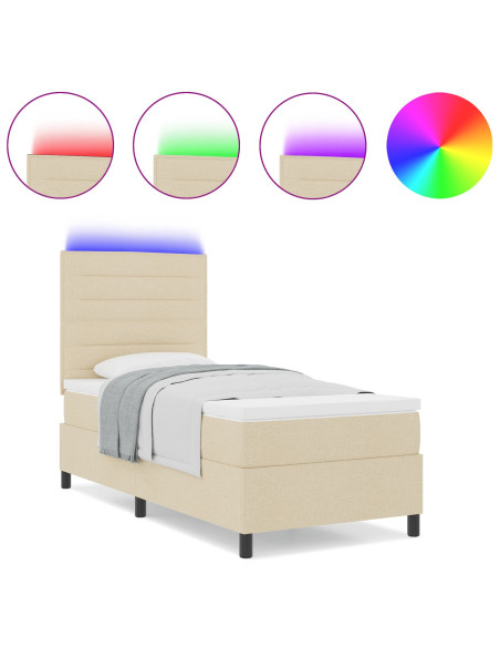 Letto a molle con materasso con led Crema 80 x 200 cm Tessuto