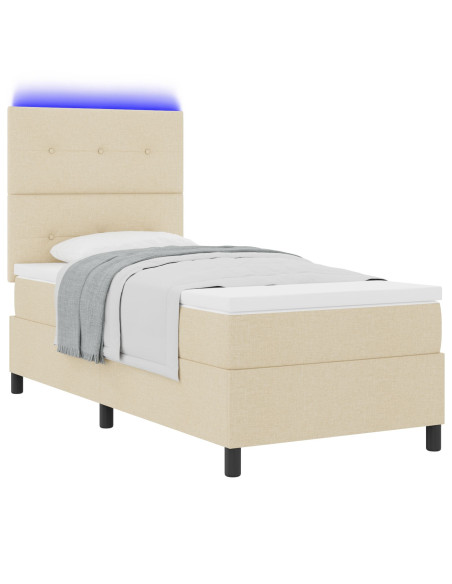 Letto Box Spring  con Materasso e Luce LED Crema 80x200 cm Tessuto
