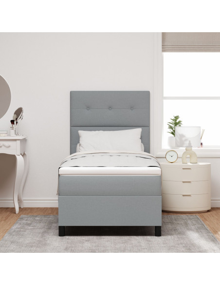 Letto con Box Spring e Materasso & LED Grigio Chiaro 90x190 cm Tessuto