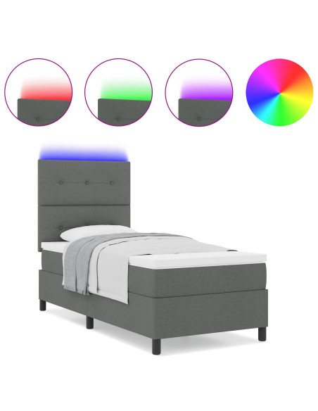 Letto a Molle con Materasso e Luce LED Grigio Scuro 90x190 cm Tessuto