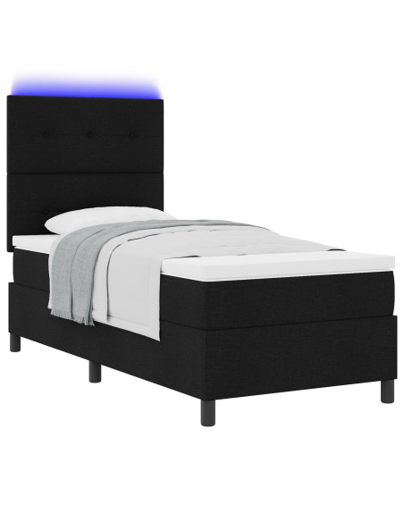 Letto con Box Spring  e Materasso e Luce LED Nero 90x190 cm Tessuto