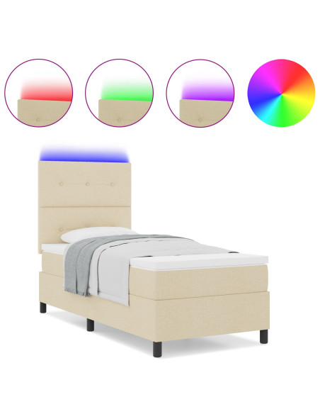 Letto Box Spring con Materasso & LED Crema 90x190 cm Tessuto