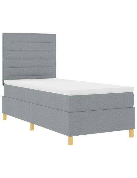 Letto con Box Spring  con materasso e luce LED grigio chiaro 90x190 cm tessuto