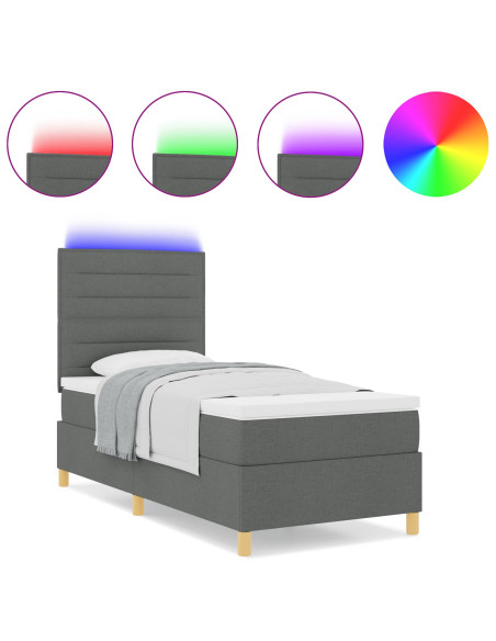 Letto a Box Spring con Materasso e LED Grigio Scuro 90x190 cm in Tessuto