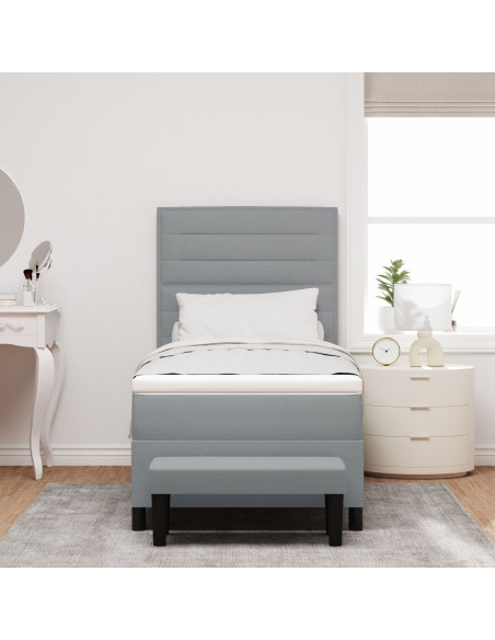 Letto Box Spring con Materasso e Panchina Grigio Chiaro 90x190 cm Tessuto