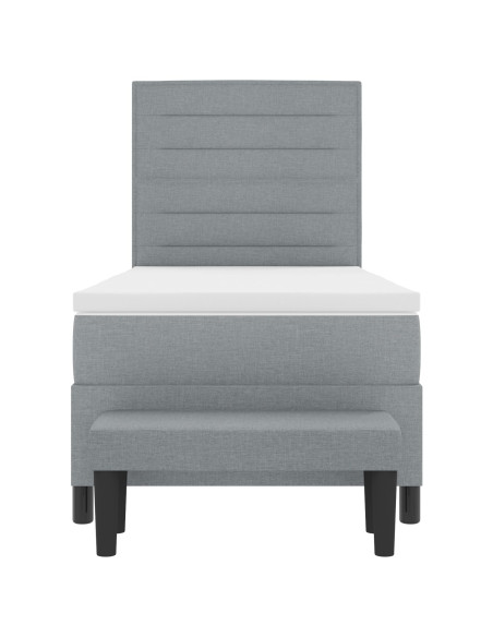 Letto Box Spring con Materasso e Panchina Grigio Chiaro 90x190 cm Tessuto