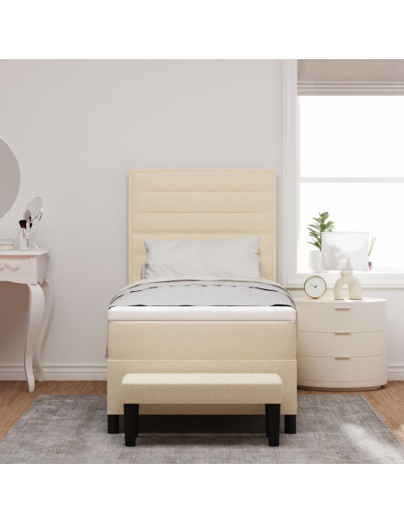Letto a Molle con Materasso & Panchina Crema 90x190 cm in Tessuto