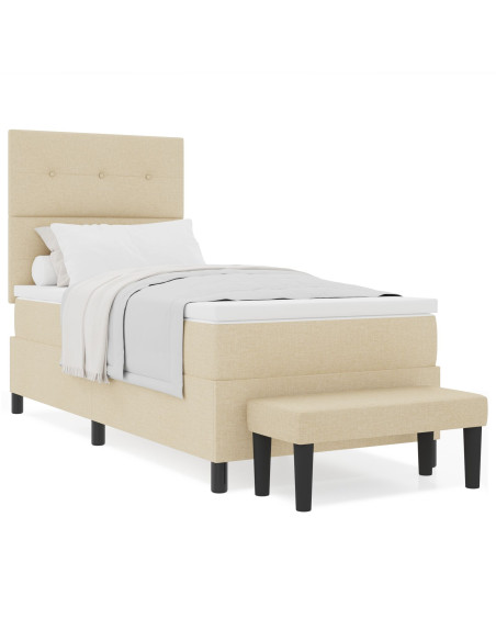Letto con Box Spring con Materasso & Panchina Crema 80x200 cm Tessuto