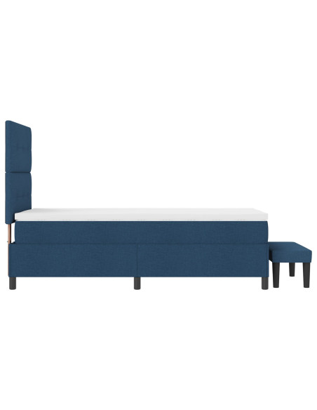 Letto Box Spring con Materasso & Panchina Blu 80x200 cm in Tessuto