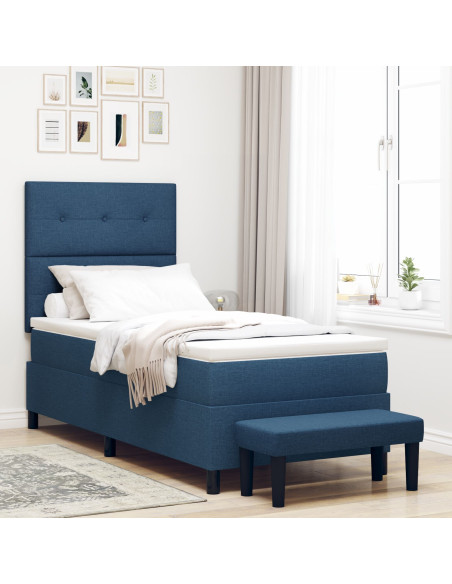 Letto Box Spring con Materasso & Panchina Blu 80x200 cm in Tessuto