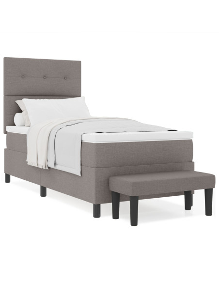 Letto box spring  con materasso e panchina taupe 90x190 cm tessuto