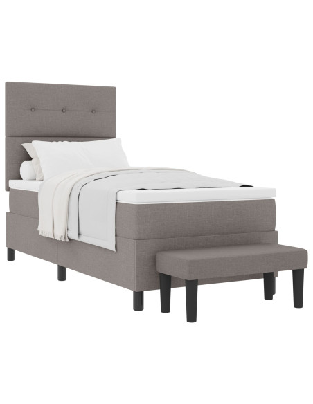 Letto box spring  con materasso e panchina taupe 90x190 cm tessuto