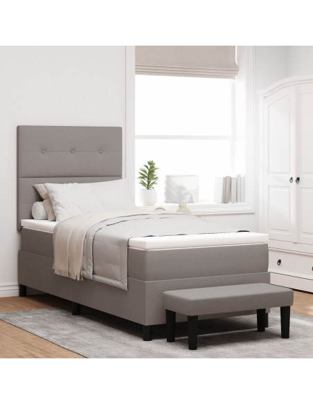 Letto box spring  con materasso e panchina taupe 90x190 cm tessuto