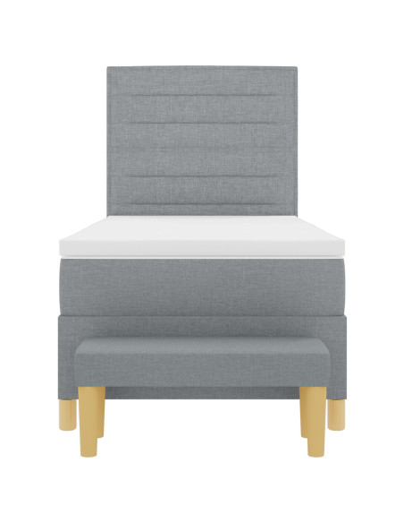 Letto a molle con materasso e panca grigia chiara 80x200 cm tessuto