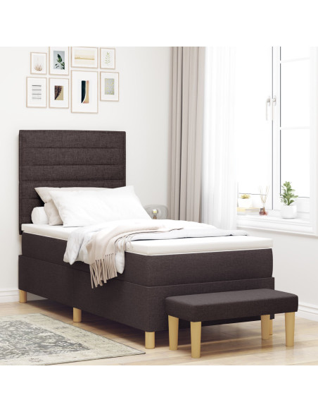 Letto con Box Spring con Materasso & Panca Marrone Scuro 80x200 cm Tessuto
