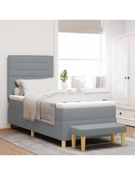 Letto a Box Spring con Materasso e Panchina Grigio Chiaro 90x190 cm Tessuto