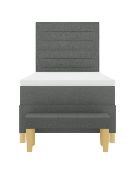 Letto con Box Spring, Materasso e Panchina Grigio Scuro 90x190 cm Tessuto
