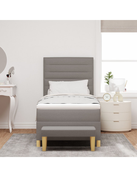 Letto con box spring  e panca tortora 90x190 cm in tessuto
