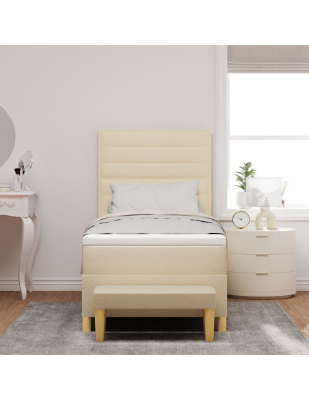 Letto a Molle  con Materasso e Panchina Crema 90x190 cm Tessuto