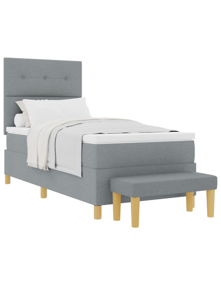 Letto a Molle con Materasso e Panchina Grigio Chiaro 90x190 cm Tessuto