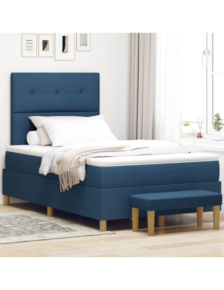 Letto con Box Spring con Materasso e Panchina Blu 120x190 cm Tessuto