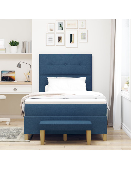 Letto con Box Spring con Materasso e Panchina Blu 120x190 cm Tessuto