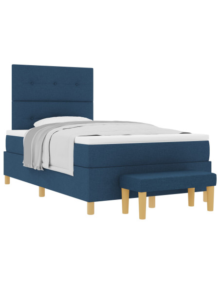 Letto con Box Spring con Materasso e Panchina Blu 120x190 cm Tessuto