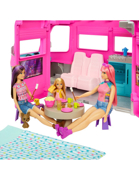 Barbie Camper dei Sogni - Veicolo con Scivolo e Piscina - 2 Cuccioli - 7 Aree Gioco - Alto 76 cm - 60+ Accessori - Regalo per Ba