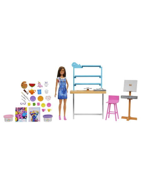 Barbie Relax and Create Atelier - Playset con Bambola e Plastilina per Vasi e Pittura - 25+ Accessori - Alta 29 cm - Regalo per 