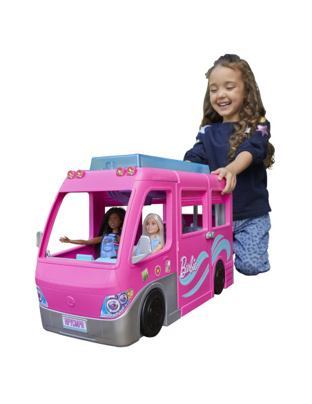 Barbie Camper dei Sogni - Veicolo con Scivolo e Piscina - 2 Cuccioli - 7 Aree Gioco - Alto 76 cm - 60+ Accessori - Regalo per Ba