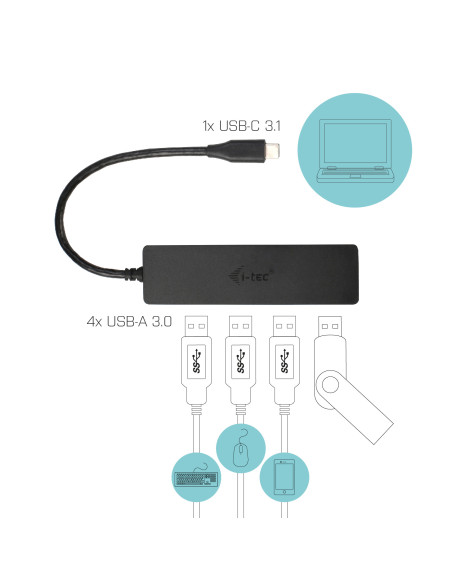 i-tec Advance C31HUB404 hub di interfaccia USB 3.2 Gen 2 (3.1 Gen 2) Type-C 5000 Mbit/s Nero