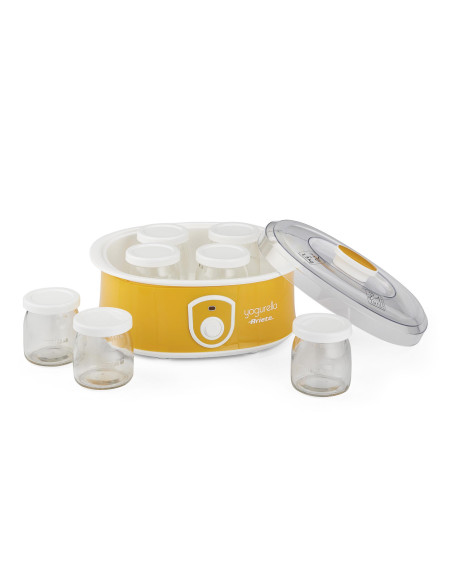 Ariete 617 Yogurella - Yogurtiera Elettrica - 7 vasetti in vetro - 1,3kg di yogurt fatto in casa - 20 Watt - Bianco e Giallo