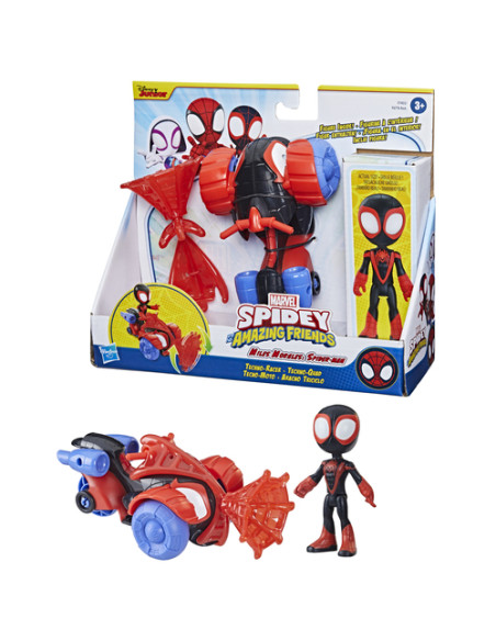 Marvel Spidey e I Suoi Fantastici Amici, set Techno Racer di Miles Morales: Spider-Man, action figure con veicolo e accessorio, 