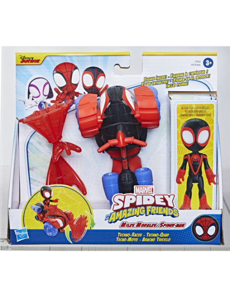 Marvel Spidey e I Suoi Fantastici Amici, set Techno Racer di Miles Morales: Spider-Man, action figure con veicolo e accessorio, 