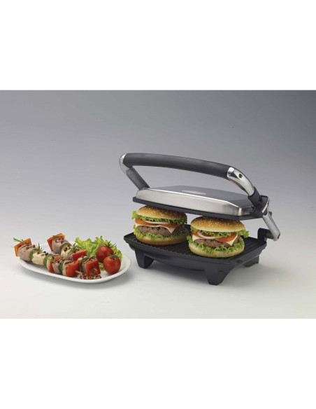 Ariete 1911 Toast & Grill Slim - Piastra elettrica antiaderente per toast e sandwich - piastra rigata - 1000 Watt - Argento