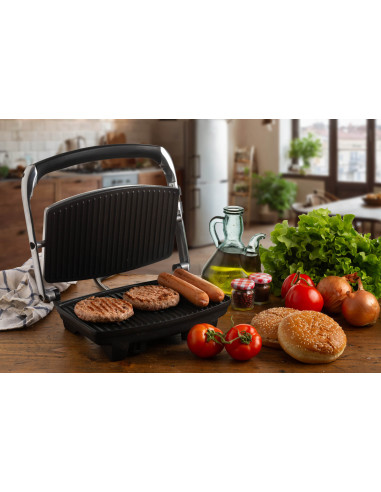 Ariete 1911 Toast & Grill Slim - Piastra elettrica antiaderente per toast e sandwich - piastra rigata - 1000 Watt - Argento