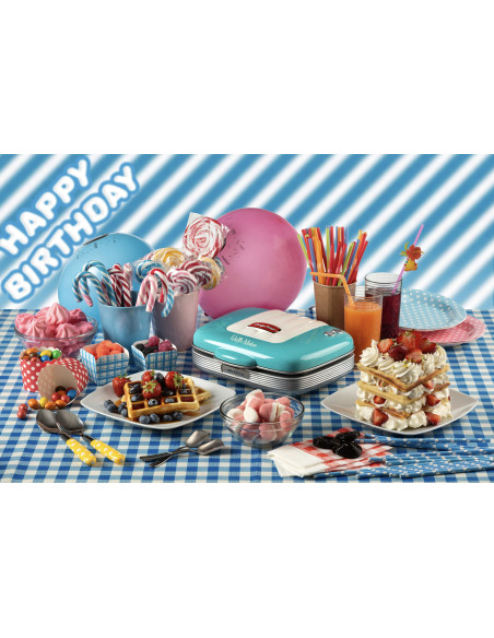 Ariete 1973 Waffle Maker Party Time - Piastra Elettrica per Waffle - Piastre Antiaderenti - 700 Watt - Azzurro