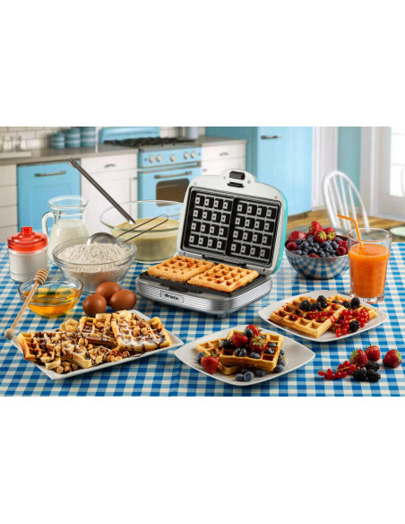 Ariete 1973 Waffle Maker Party Time - Piastra Elettrica per Waffle - Piastre Antiaderenti - 700 Watt - Azzurro
