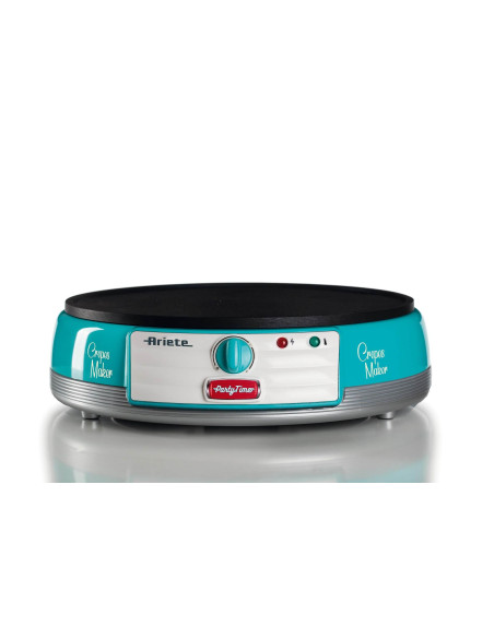Ariete 202 Crepes Maker Party Time - Piastra per Crepes antiaderente - 2 spatole in legno - ricettario - 1000 W - Azzurro
