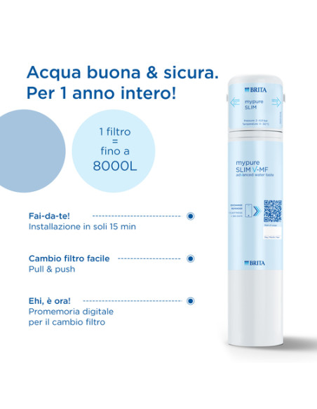 Brita Sistema filtrante mypure SLIM V-MF incl. 1x filtro (8000L) - sistema sottolavello per il tuo rubinetto per acqua buona e p