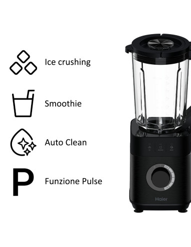 Haier I-Master Series 5 Frullatore I-Master Serie 5 Obsidian grey, 6 lame in acciaio inox, Caraffa in vetro da 2 L, 3 programmi 